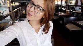 fucking my ass with a huge dildo in a restaurant toelet