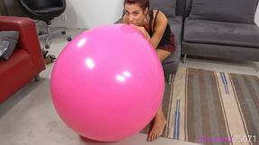 Barbara Struggles to Mouth Inflate HUGE Pink Balloon – Drooling Non-Pop + Slips While Stroking & Deflates (HD resolution)