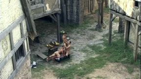 Two Hung Muscle Hunks Double Stuff a Young Jock Outside in a