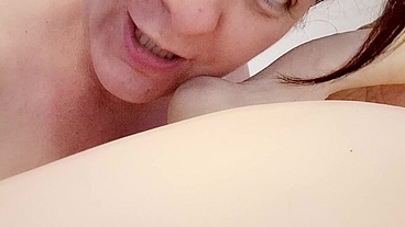 Biting licking balls of a transgender friend