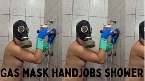 ejaculating dildo handjobs in gas mask