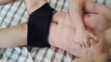 Sexy hottie in black briefs started to excite his balls and his big cock Alex Huff