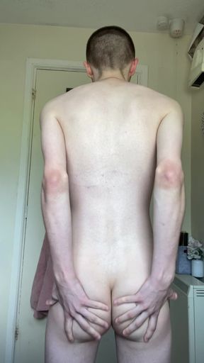 College teen playing with clean shaven ass