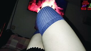 Staring at the fire with my Knee High Socks