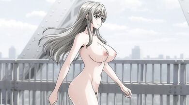 Animated hentai girl walks naked in public