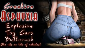 Explosive Toy Cars Buttcrush - She sits on 20 Toys, Multiple Angles, She sits 42 times crushing toy cars with her Jeans!