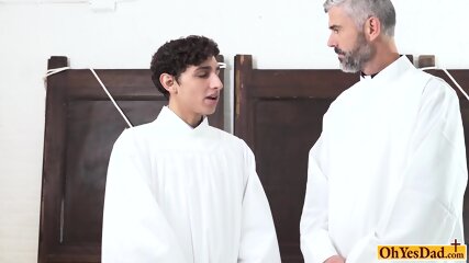 Priest moans as young twink bounces on his hard cock