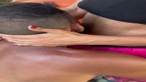 Carnival cutie gets fucked in the pussy and swallows stranger's cum