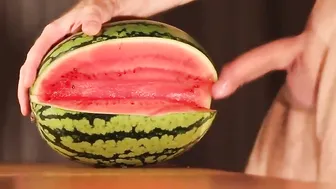 Solo guy fucks a watermelon and cums on it