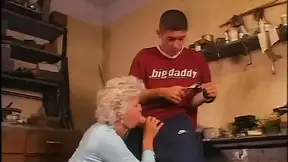 My old college professor with massive knockers takes her student's member during a