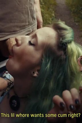 Naughty college girl walks in the notorious woods full of flashers