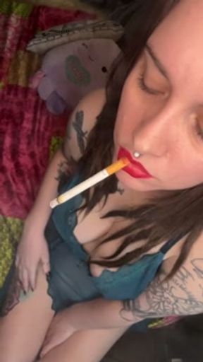 Smoking Close Up - Smoking Reds With Red Lips