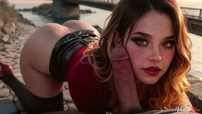 step-niece in red silk blouse meets the old man under the bridge for a secret raw fuck at sunset.[ai]