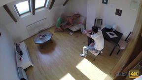 HUNT4K. Man invites couple to his place and fucks teen...