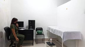 Nurse treats a special client while masturbating in the doctor's office