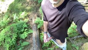 hiking stud flashes his jizm-pump and ejaculates