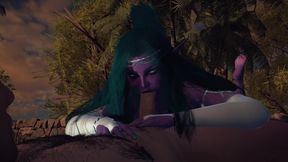 Night Elf Princess Give You a Blowjob in the Garden POV 3D Porn