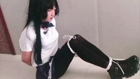 cute girl hogtie bondage at the corner