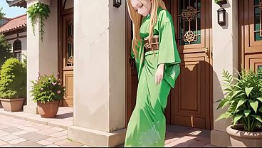 Green Kimono Goddess! Lazy Japanese Corridor Morning with Hazy Gaze