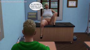 Blonde milf teacher gives a handjob and blowjob to big cock