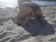 Rubbing my pussy on beach with toy. Hot women relaxing