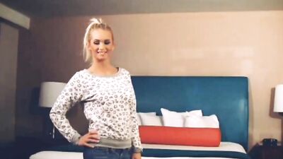 Breathtaking blonde strips for a naked photo shoot before being drilled