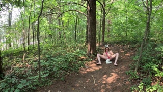 Public, MILF- Solo wolf cosplay in the woods by busy highway