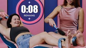 Busty Alice and Sabina engage in a tickling challenge