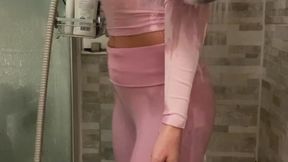 Pink outfit with white shoes