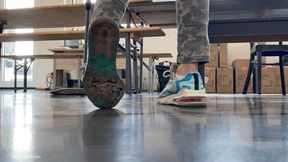 GIRL CLEANING IN WORN OUT SHOES WRECKED SNEAKERS WITH HOLES - MP4 Mobile Version