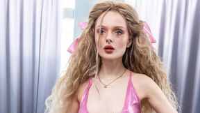Skinny girl with curly hair stretched and destroyed