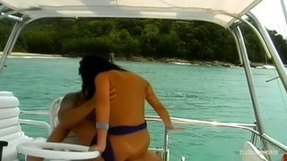 Yacht owner rewards the thick ass of a brunette milf with passionate rough anal sex