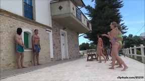 THE FEMDOM VILLA - Stoning with apricots, food crushing, eating from feet