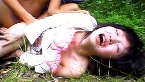 Filthy Jap girl screwed deep in her cunt in the middle of the forest