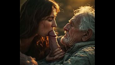 80 year old man sucked by Cute 18 year old teen girl the old man can'_t handle her ( moaning of pleasure voice over) AI generated