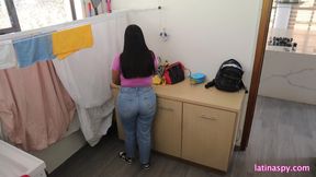 Huge natural breast at the laundry room part 1