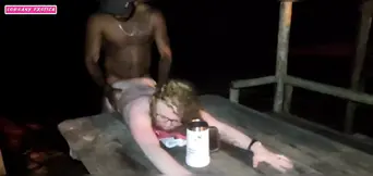 Beach Tent Creampie - Big Black Cock Fills Her Gaping Vagina