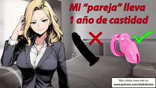Mi partner has been chastity for years. We use dildo, his cock is no longer needed. Erotic story.