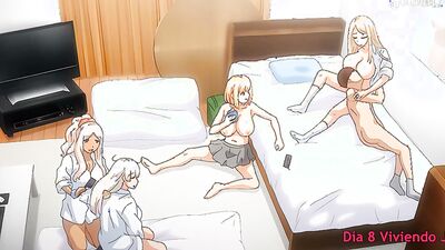 Big-titted hotel babe Bakunyuu Gal Harem Seikatsu gets off with masturbation in this hentai cartoon porn video.