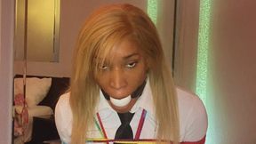 Bound and gagged in school uniform