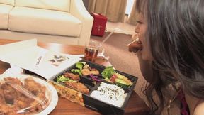 Beautiful Japanese girl with long hair masturbates with a vibrator