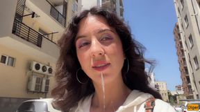 Girl Asks to Cum on Her Face for Cumwalk on the Streets - Blowjob