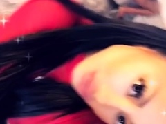 Busty curly brunette with big boobs fucks on couch