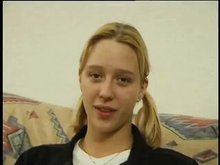 Blond teen with tiny titties gets undressed at casting