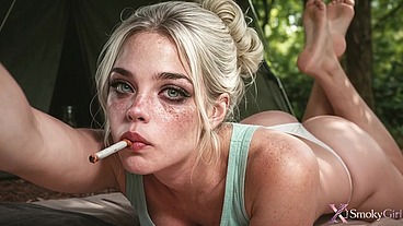 My stepsister sucked my dick while her boyfriend spent time in the tent...that smoking little slut let me fuck her afterward!! [AI]