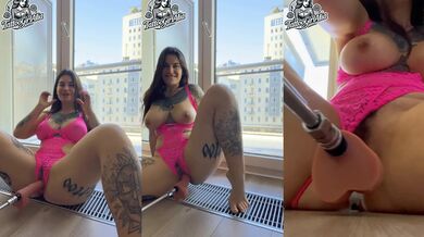 In full view of the window, a sex machine drills me to orgasm!