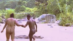 Boyfriend and girlfriend romantic chodai in lake of waterfall
