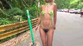 Bushy Bitch AshmarieModel Gets Her Hairy Pussy Plowed Outdoors on the Dirty Road