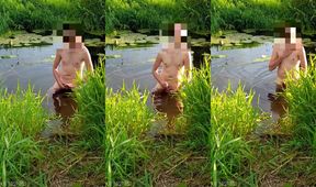Polish twink strokes his tiny cock in forest exhibition cumshot