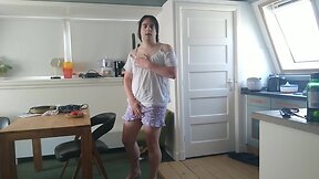 Eating strawberries with a creamy topping